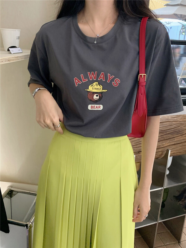 [Linai] Korean cartoon printing versatile short sleeve T-shirt 121c146# zxx
