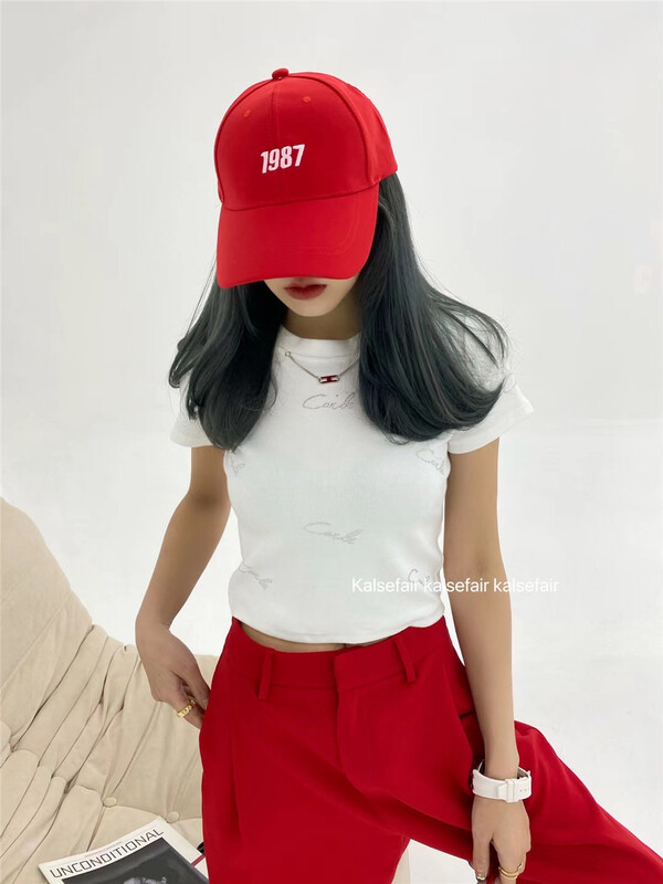 [kazefi] letter hot drill versatile short sleeve T-shirt 783# ozq