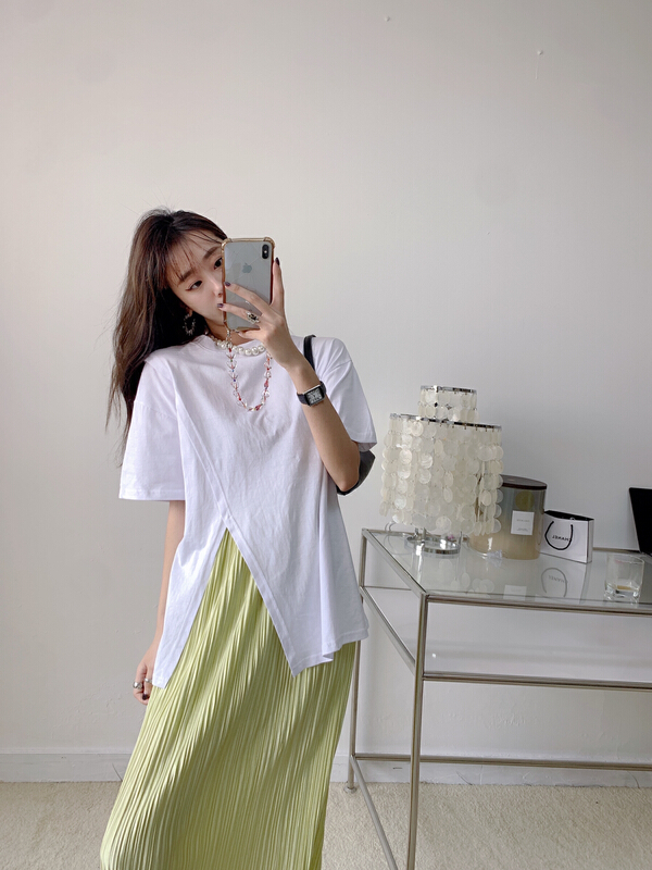 [Vanessa] versatile loose slit short sleeve T-shirt ys1-6156# ozq