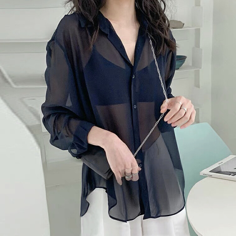 New in early summer! [Hello] simple and versatile solid color single breasted sunscreen shirt x6283# lwy