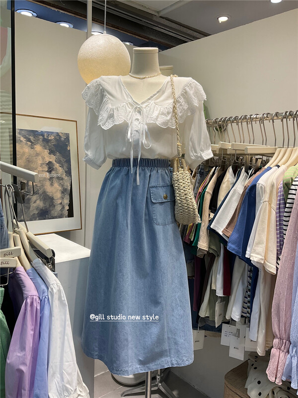 [gill] Korean lace flounce button up blouse b7027# ZSY