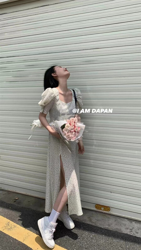 [I am Dapan] slit bubble sleeve fashion dress 7030# zxl