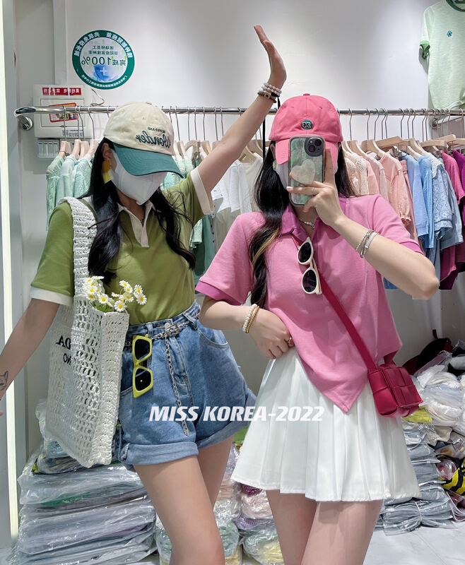 [Miss Korea] color blocking fashion versatile short sleeve T-shirt 6672# HBx
