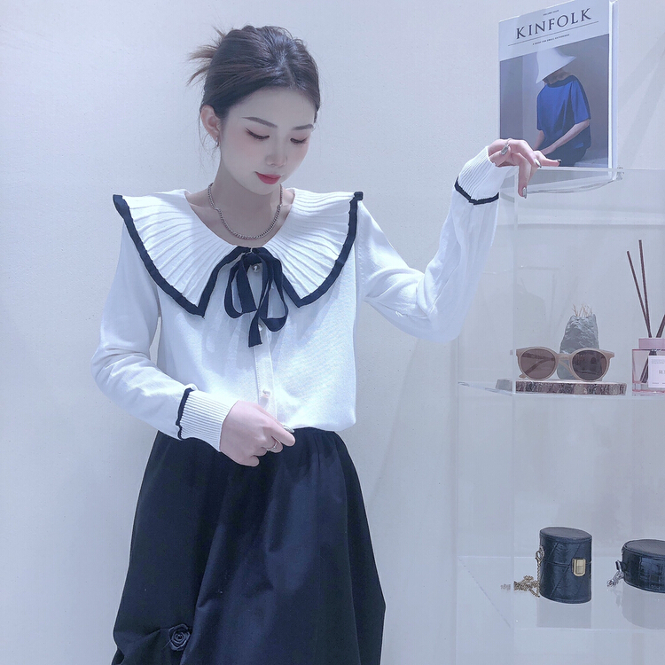 New year in early spring! [S.J] baby collar Lapel lace up sweet versatile sweater 6708# LSW