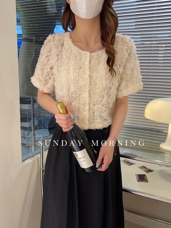 【SUNDAY MORNING】韓系圓領立體小花短款小衫  9136#  ZJY