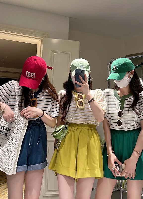 [Miss Korea] colorful button stripe T-shirt 6556# HBx