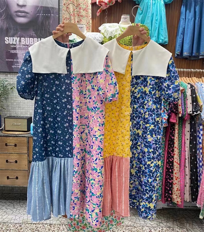 New in early summer! [N21] vintage fashion large lapel contrast floral dress ys1-510# WPL