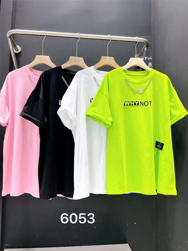 [Feifei] Korean three-dimensional letter chain short sleeved T-shirt (chain cannot be disassembled) 6053# ozq