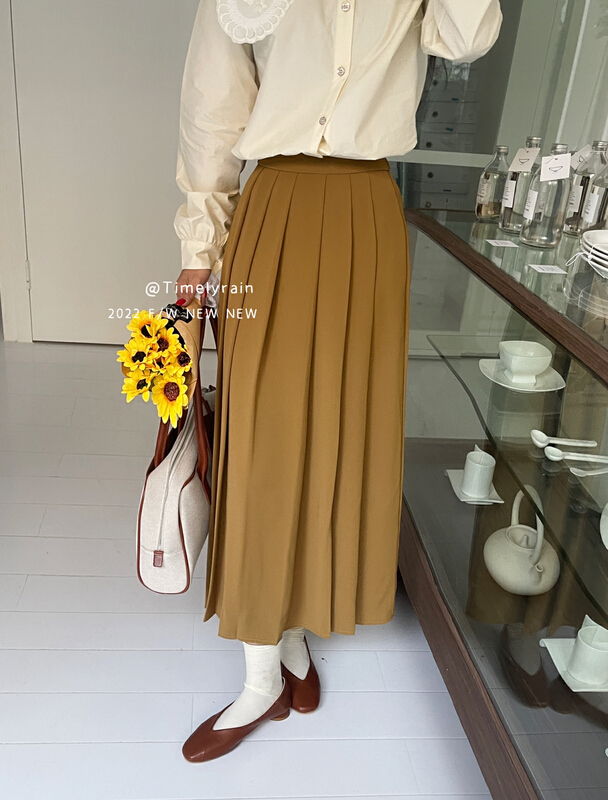 goods in stock! New year in early spring! [timely rain] Han Feng ins versatile high waist loose thin back elastic waist pleated skirt 02019# jhy