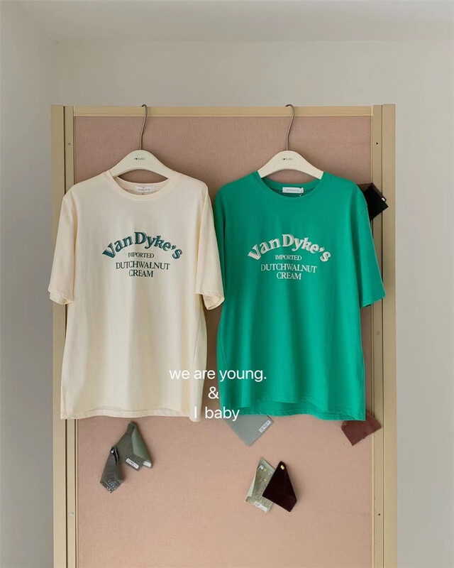 [we are young] Korean alphabet printed loose short sleeve T-shirt 001# zxx