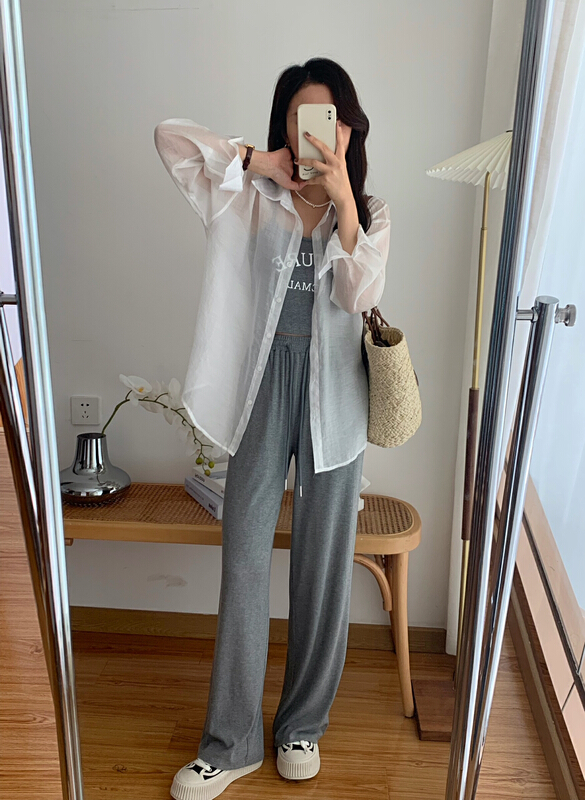 New in early summer! [victory. 2] simple and versatile Vest + fashionable loose shirt + slim casual pants set b178# WPL