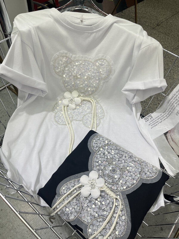 [Irene] little bear Sequin design round neck short sleeve T-shirt 2279# WTT