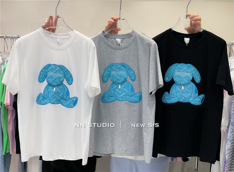 [NN] personalized patch rabbit loose short sleeve T-shirt 8617# XYY