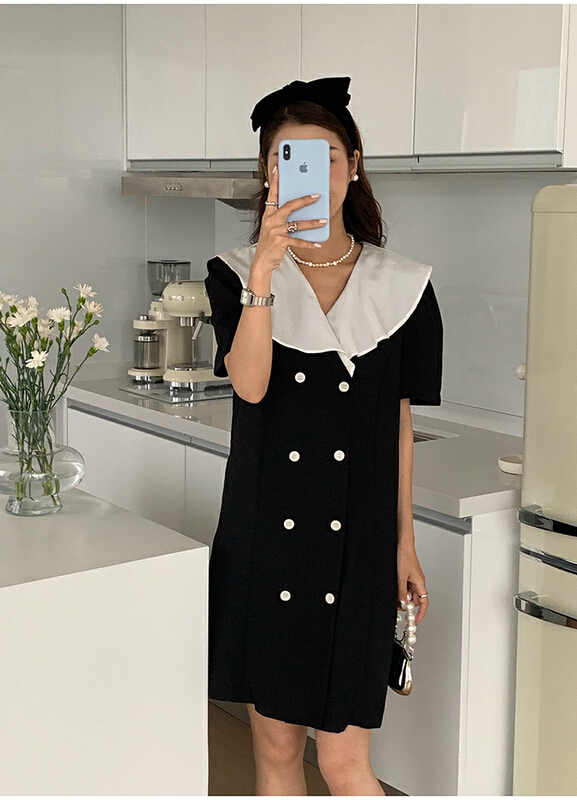 [the mind] Korean fashion double breasted dress 60301# XYJ