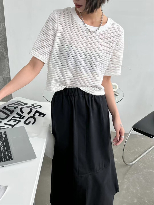 New in early summer! [black + white] Korean mesh short sleeved shirt 02602# lwy