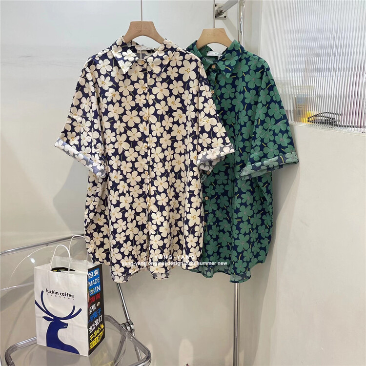 [Yang-Yang] fashion Vintage Print loose middle sleeve shirt (only shirts) c3029# CLS
