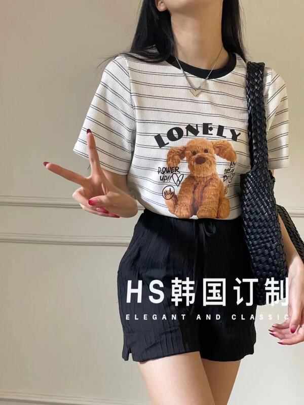 【HS韓國定製】韓版休閒圓領小熊印花短袖T恤  65270#  HJY