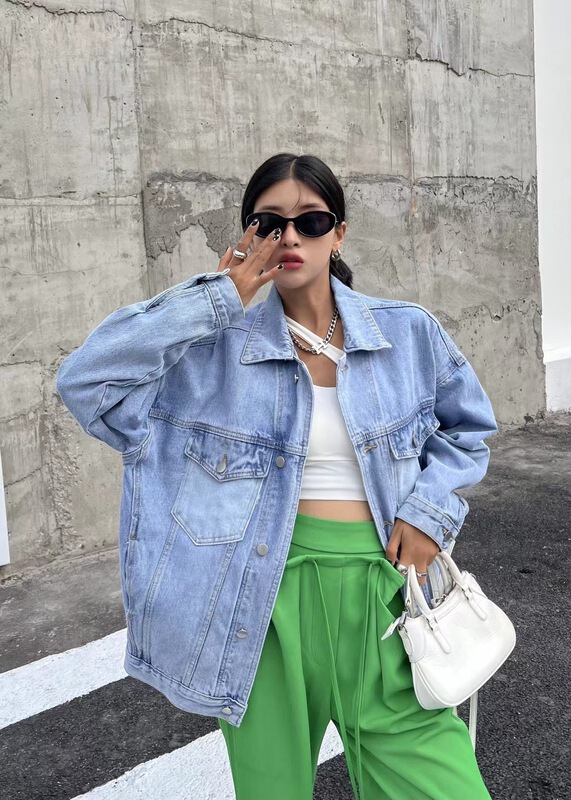 New year in early spring! [8090] contrast color double pocket fashion temperament denim coat n9017# L