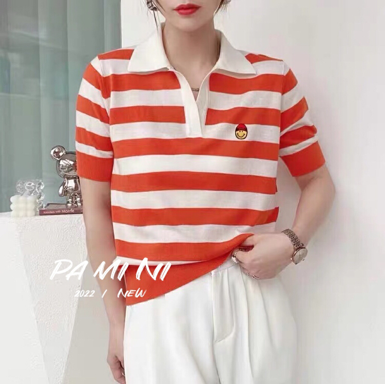 New in early summer! [pamini] versatile striped Pullover T-shirt 22109# Cl