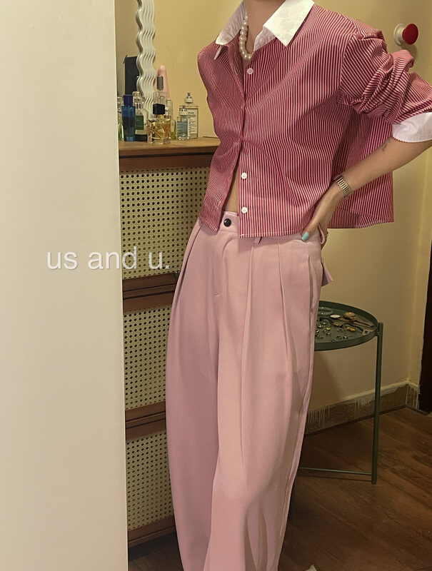 goods in stock! [US and u] Korean versatile stripe short shirt 807# cqw