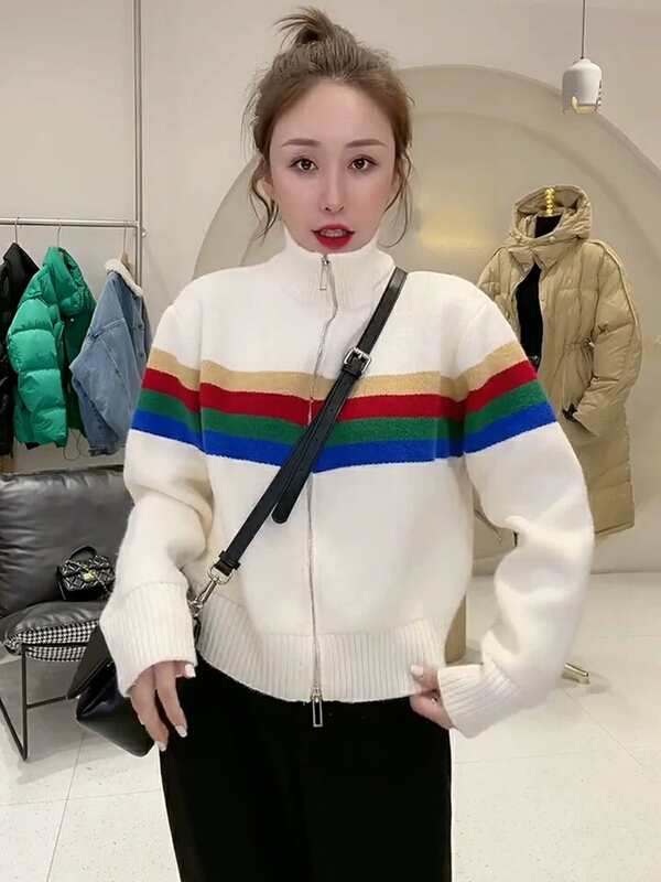New year in early spring! [S.J] versatile zipper color blocked stand collar warm sweater 9677# LJF