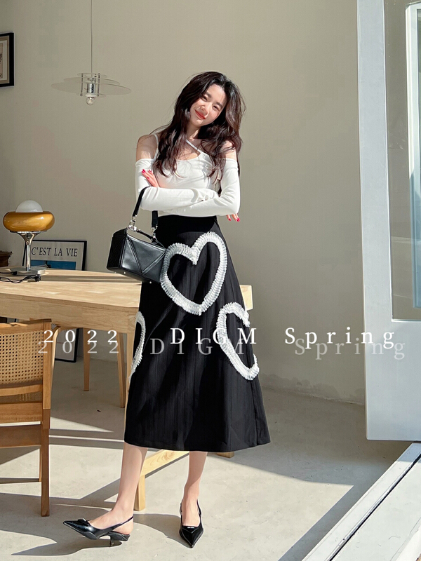 [digm] simple and versatile love medium length skirt 7530-1# zxx
