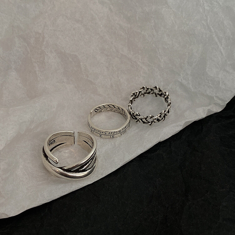 [inside] Japanese and Korean retro double-layer hollow out fried dough twist worn design ring j2289\zxl