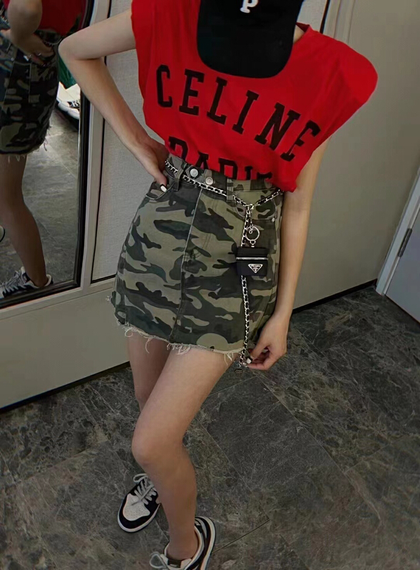 [Baobao] camouflage fashion skirt + letter print top set (with belt) 5713# ozq