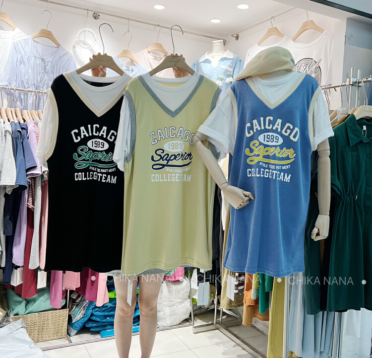 [Chika. Nana] Korean fake two-piece design dress (excluding matching) 1145# cqw