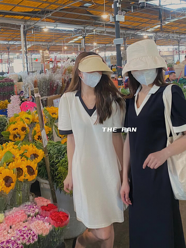 [the fan] V-neck Korean color matching dress s506133# PCZ