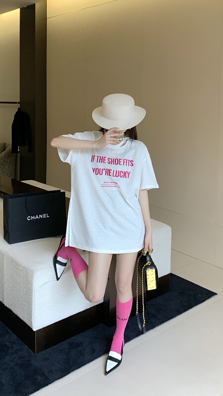 New in early summer! [our] simple casual letter print medium long loose short sleeve T-shirt 9219# LSW