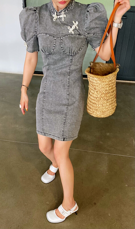 [yixuanru] fashion slim stand collar dress 8306# ozq