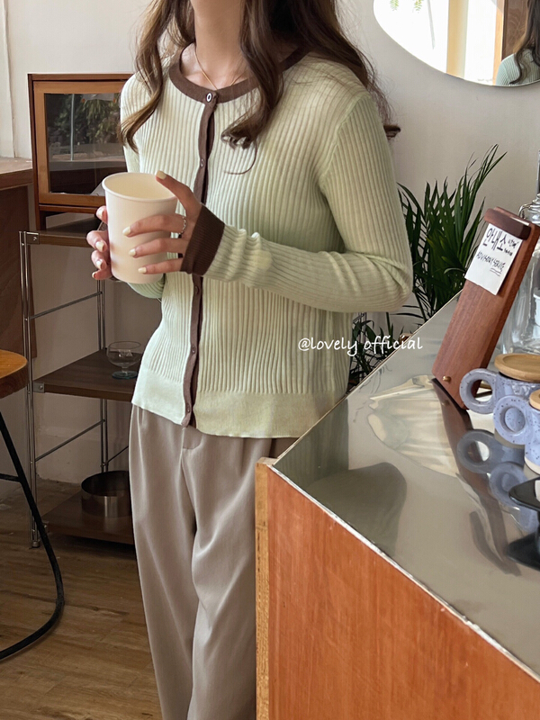 Original price 59.78! Early spring! 【 love 】 Korean round neck contrast color knitted cardigan m0535# HBx