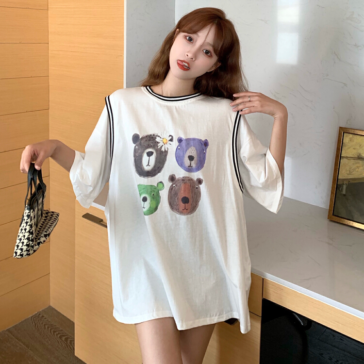 [ycnana] bear print Pullover short sleeve T-shirt 98107# LSW