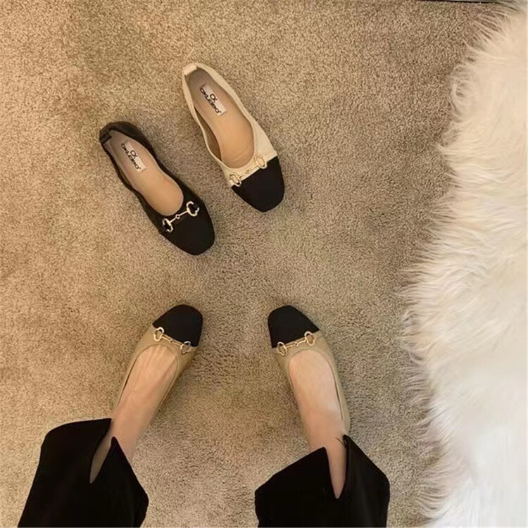 New in early summer! [DS. Gift] color blocked square head simple low flat heel shoes 5238# LSL