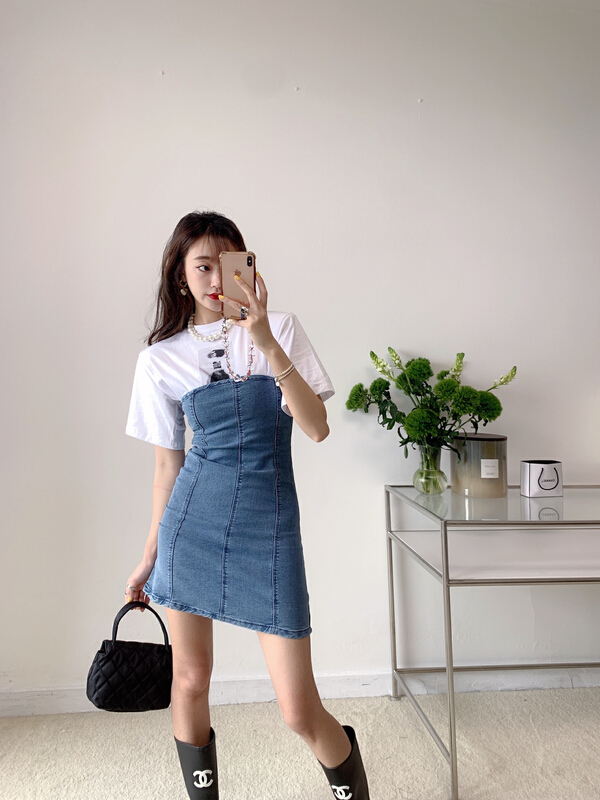 [Vanessa] design fake two western style denim dresses 6222# ozq