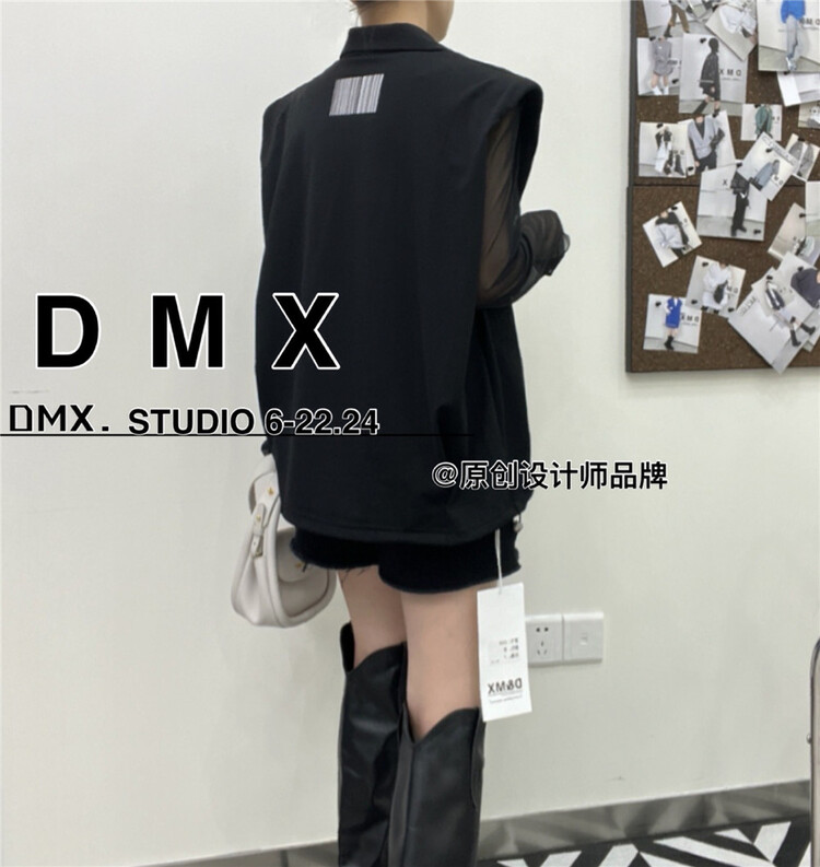 [DMX] letter print personalized fake two piece long sleeve T-shirt a2258# L