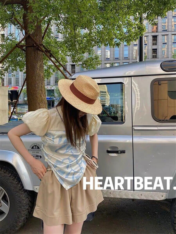 New in early summer! [hearteat] niche design stitched short sleeved shirt 2116# L