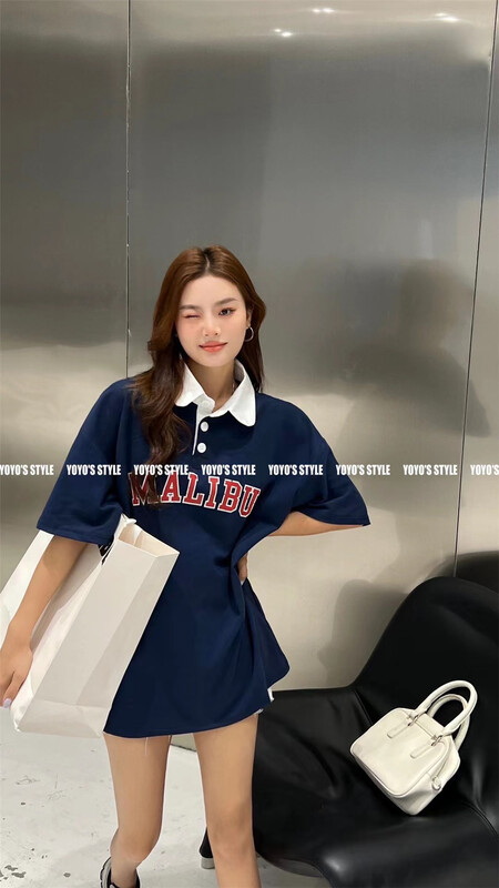 [yoyo's] Korean polo collar letter printed dress 8518# XYY