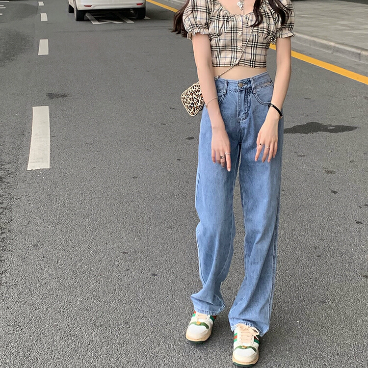 New in early spring! [Timely Rain] Hollow-out waist high waist slim wide leg jeans (jeans sold alone) 67119# WPL