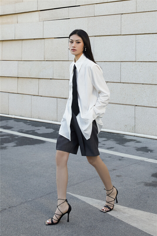 [white] simple single breasted fashion shirt 88192# XYJ
