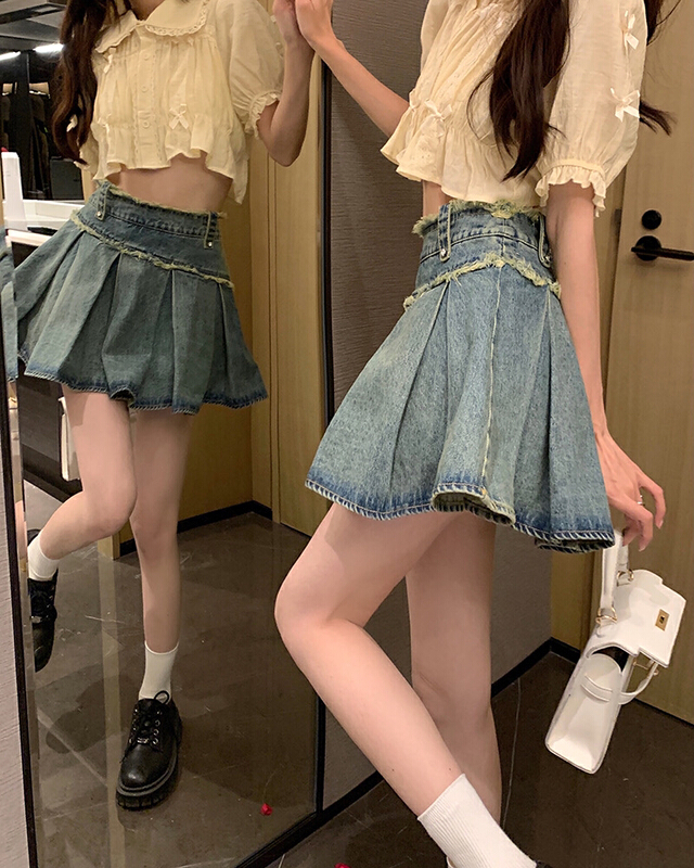[timely rain] Korean style ins design, sweet and spicy style, raw edge pleated skirt 99819# WPL
