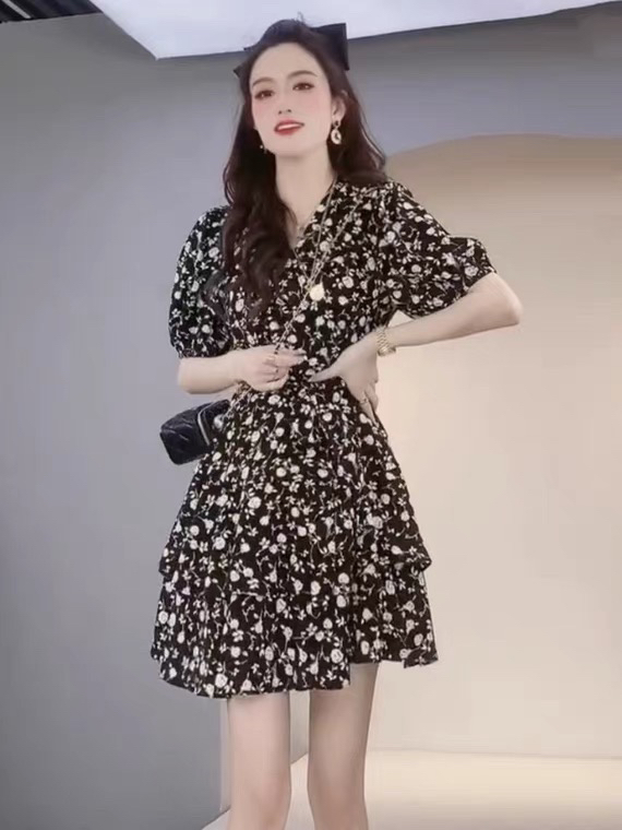 [come and see] slim, sweet, small, fresh, high waist floral dress 2224# JJ