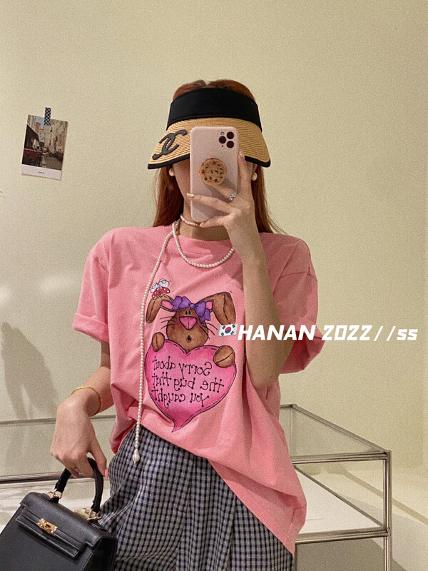 [Hanan] crew neck versatile print Casual Short Sleeve T-shirt ys1-6168# LSL