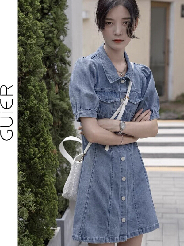 New in early summer! [Kiki studio] simple denim slim dress 5664# hjy