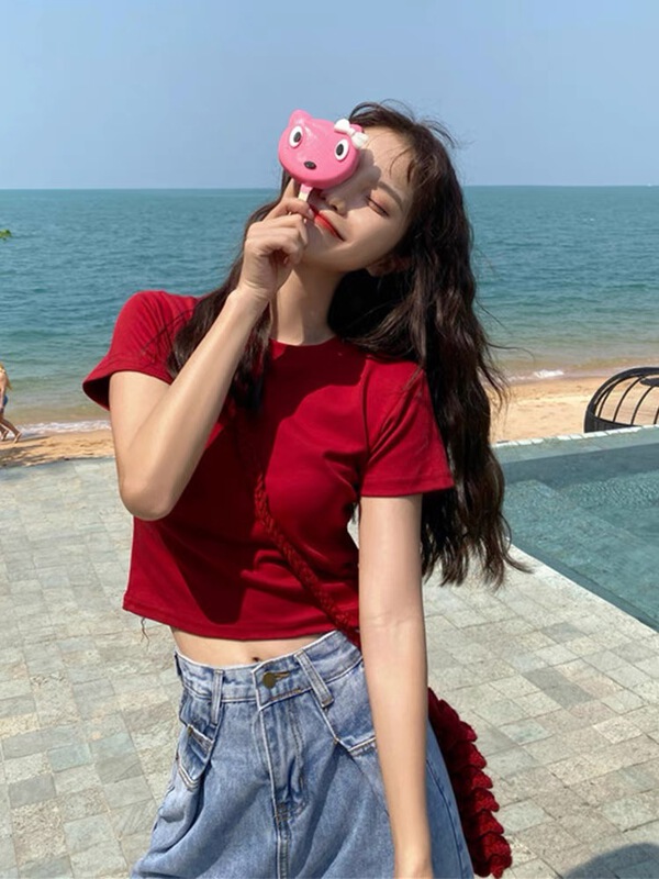 New year in early spring! [Mido] simple fashion solid color slim fit short sleeve T-shirt 6038# LSL