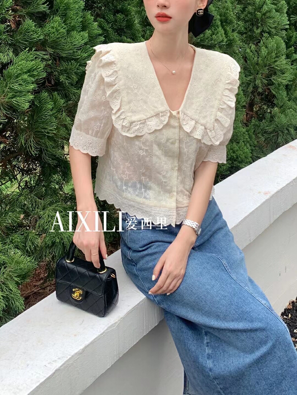 goods in stock! [aixili aisili] Korean embroidery design short breasted blouse 6288# WPL