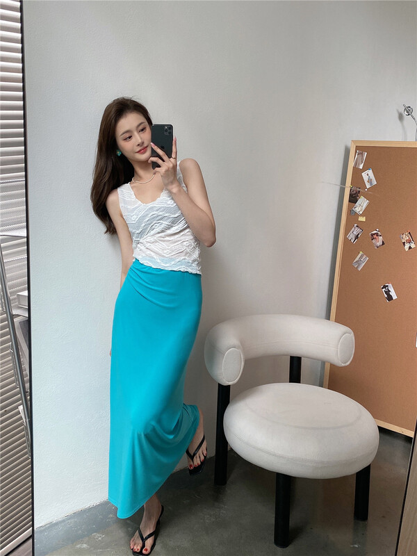 [modern 197] little woman looks thin, solid color skirt 61016# zyh