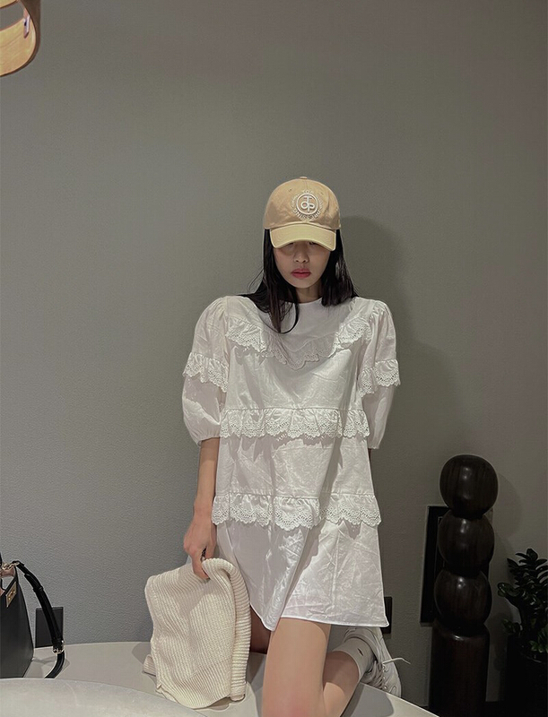 New in early summer! [smile baby] Korean version of foreign style stitched lace dress b2682# WPL