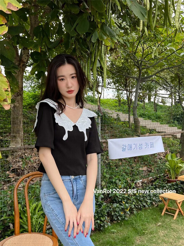 New in early summer! [vanroi Fanluo clothes] design butterfly Lapel short shirt ys1-8095# hjy
